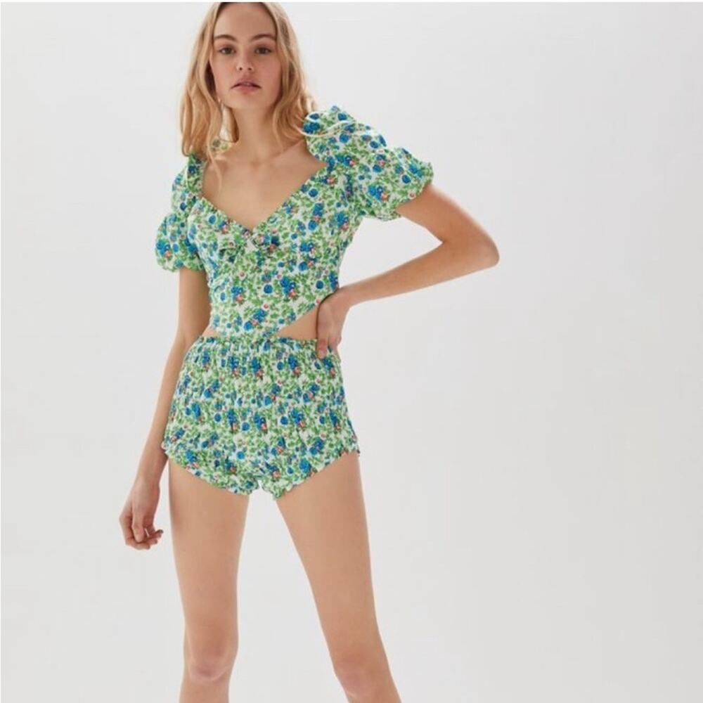 House of Sunny Green Floral Ruched Retro Swim Bottoms Shorts Size 4 Bottoms